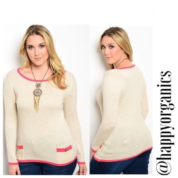 Naturally Spiritual Boutique Sweaters - Cream and Pink Sweater with front pockets